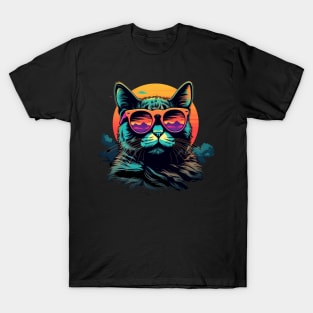 Retro Wave Chartreux Cat Shirt T-Shirt